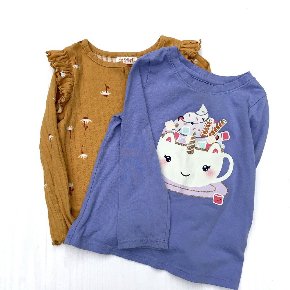Lot of 2 Girls Cat & Jack Long Sleeve Shirts Size 2T